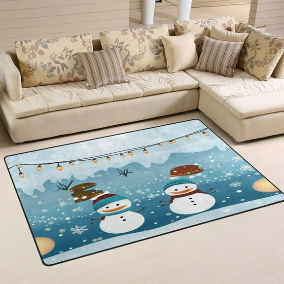 Christmas Elements Snowmen Soft Polyester Area Rug 31''x20'', Non Slip, Memory Foam, Water Absorbent