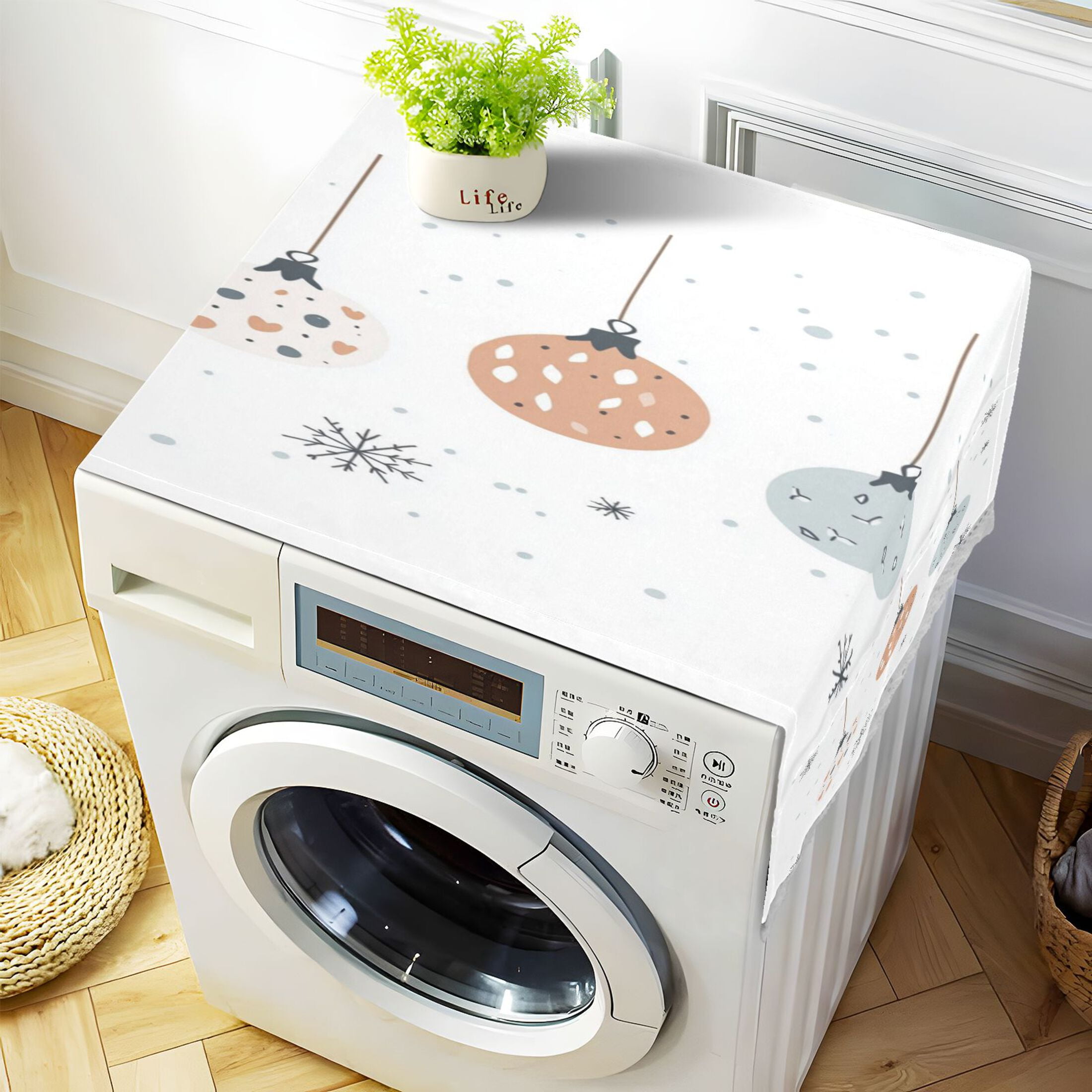 Christmas ElementsWasher and Dryer Covers Dust-Proof and Oil Resistant Fridge Cover with 4 Storage Pockets Washing Machine Top Cover for Laundry Kitchen Home 51.2 x 22 In