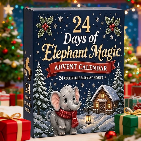 Christmas Elephant Advent Calendar, 24 Day Countdown Surprise, Collectible Elephant Figure Set For Festive Tabletop Displays