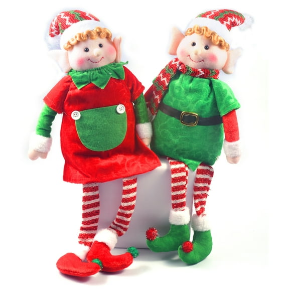 Christmas Elf - 2 Shelf Elves - Plush Toy Figures - Holiday Decorations & Ornaments - Kids Gift Ideas