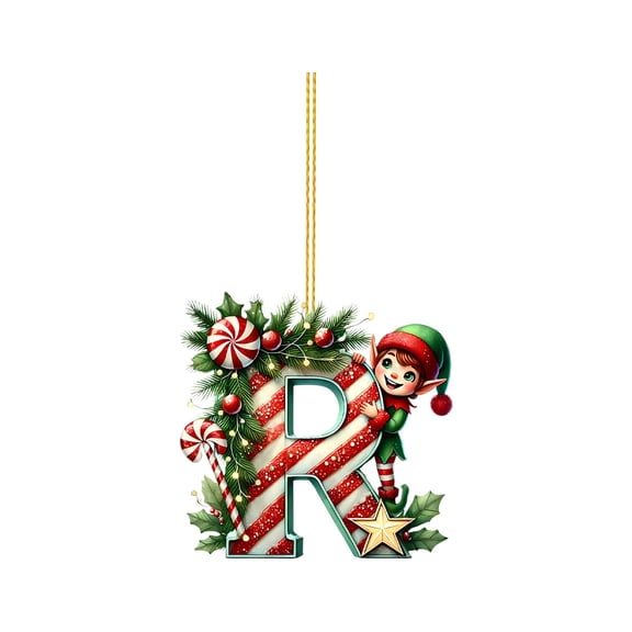 Christmas Elf Alphabet Ornament, 26 Letters Individual Christmas Tree Hanging Pendant, Festive Candy Cane Letter Ornament for Christmas Home Decor