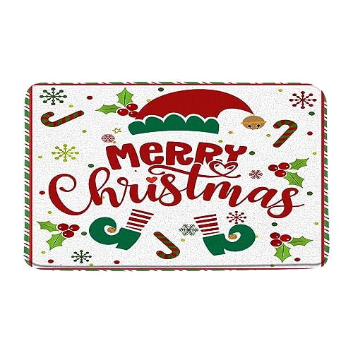 Christmas Elf Bath Mat Merry Christmas Cartoon Elfs Leg Funny Quotes Snowflake Outdoors Indoors Welcome Front Door Mat Floor Mat Home Decor 24x16 Inch