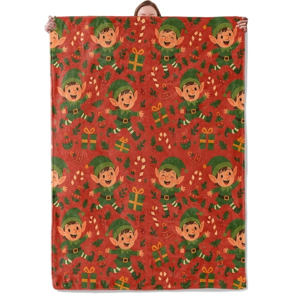 Christmas Elf Blanket, Cute Cartoon Holiday Elf Design Throw, Cozy Festive Home Decor Gift