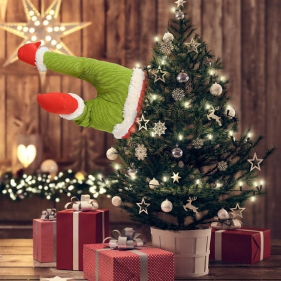 Christmas Elf Body Tree Decorations, Christmas Tree Decor Elf Arms Stole Christmas Elf Stuffed Leg Stuck Xmas Tree Topper Garland Ornaments Pose-able Plush Legs for Tree Ornaments (Elf Legs)