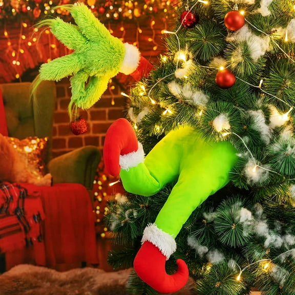 Christmas Elf Body Tree Decorations, Christmas Tree Decor Elf Arms, Stole Christmas Elf Stuffed Leg Stuck Xmas Tree Topper Garland Ornaments Pose-able Plush Legs for Tree Ornaments (elf legs)