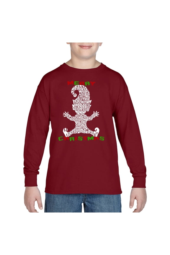 Christmas Elf - Boy's Word Art Long Sleeve T-Shirt