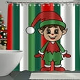 Christmas Elf Cartoon Shower Curtain with Little Boy Elf Red White