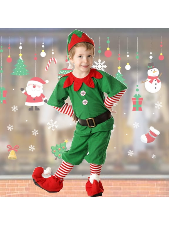 Christmas Elf Co_stume Set for Boys Men - Cute Elf Outfit Shirt Pants with Hat Shoe Covers Classic Red Green