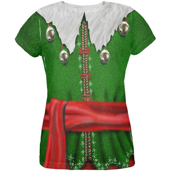 Christmas Elf Costume All Over Womens T Shirt Multi 2XL