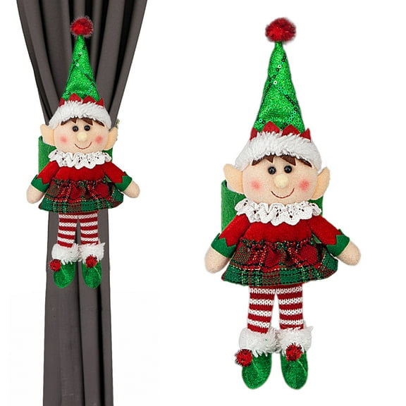 Christmas Elf Curtain Buckle Christmas Cartoon Curtain Buckle Plush Elf Boy/girl Tieback Fastener for Holiday Home Window Decoration Festive Curtain