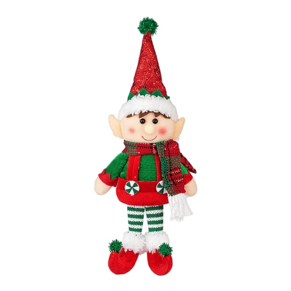 Christmas Elf Doll Decoration, Xmas Plush Elf Ornament for Home Window Party, Red Green Sequin Hat Elf Toy with Scarf, Holiday Tree Hanging Decor
