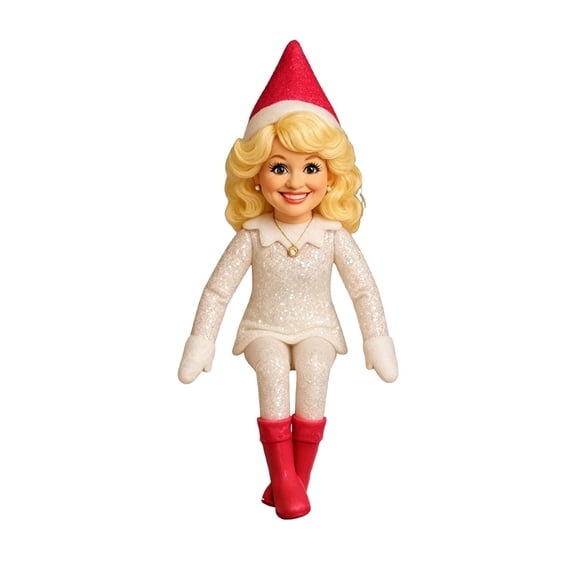VivaVault Christmas Elf Dolls & Figurines Dolly Sitting On Stoop Shelf Sitter Red Glitter Holiday Decor For Music Fans,White - One Size