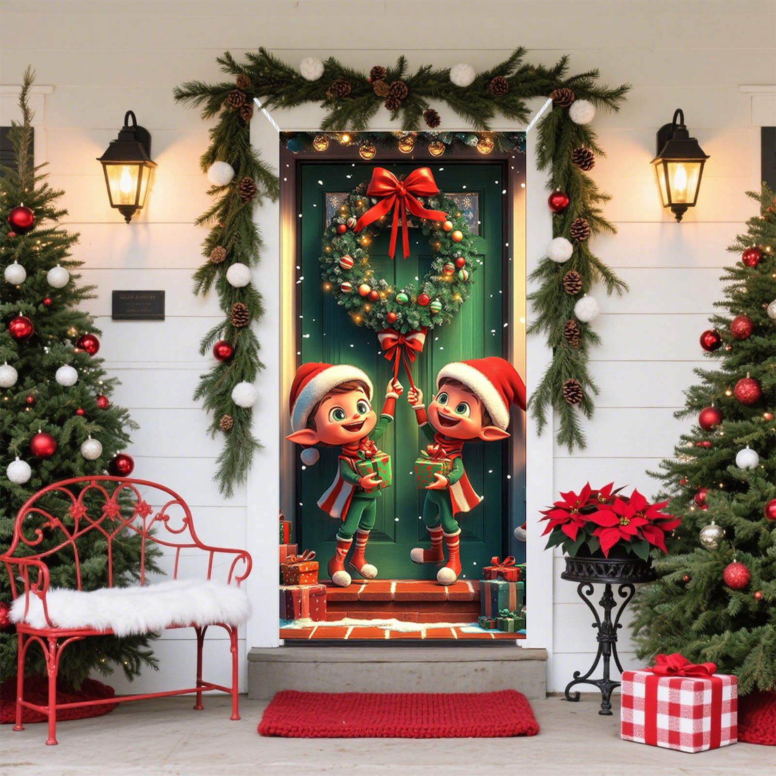 Christmas Elf Door Decorations Christmas Cover for Front Door Wrap 71 x ...