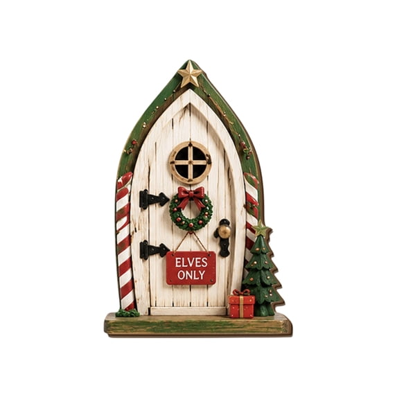 Christmas Elf Door Wall Decoration with Painted Wood and Candy Cane Frame, 1 Piece, Multicolor, for Indoor Home and Kids Room, Hanging Ornament