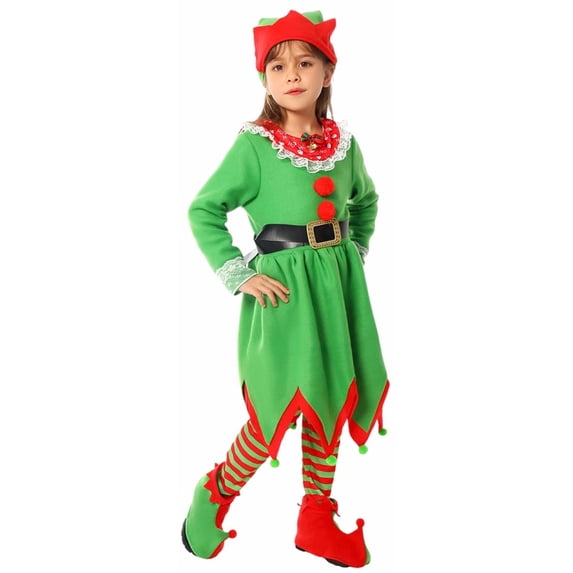 Christmas Elf Dress for Girls Christmas Performance Holiday Party Dress for School Pageants and Festive Shows