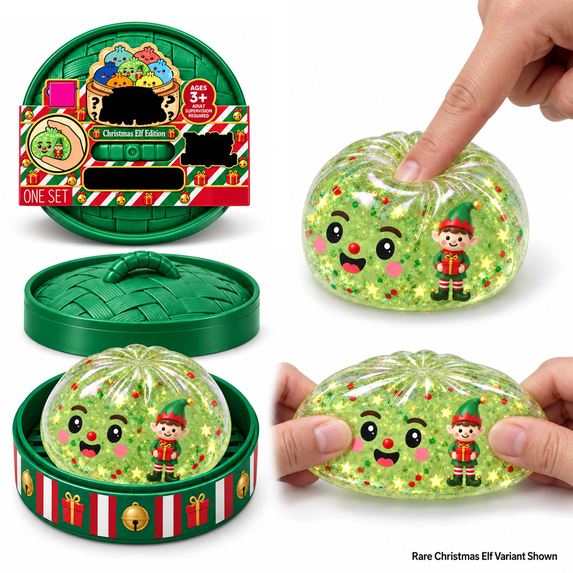 Christmas Elf Dumpling Squishy Toys, Glitter Elf Edition Dumpling, Stress Relief Sensory Squeeze for Holiday Gifts Party Favors