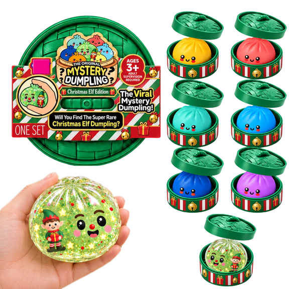 Christmas Elf Glitter Dumpling Squishy Mystery Box, Mystery Blind Box Dumpling Stress Toy, Soft Squeezable TPR Fidget Sensory Toy, Cute Elf Collectible Surprise, Christmas Party Favors A#027