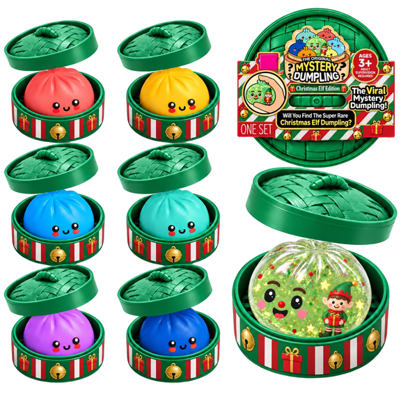 Christmas Elf Glitter Dumpling Squishy Mystery Box, Mystery Dumpling Blind Box Collectible, Christmas Elf Hidden Edition Surprise, Cute Soft Squeeze Fidget Toy, Holiday Party Gifts A#022