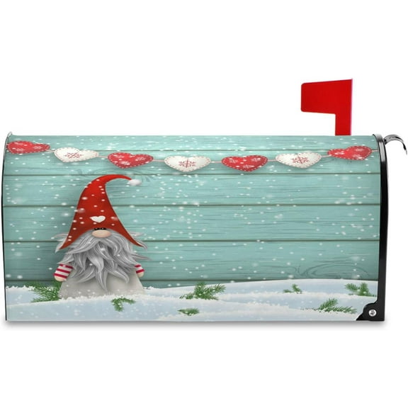 Christmas Elf Gnome Winter Mailbox Cover Snowflakes Wooden Board Mailbox Covers Magnetic Large Oversized 21"X25.5" Mailbox Wraps Post Letter Box Cover Garden Decorations