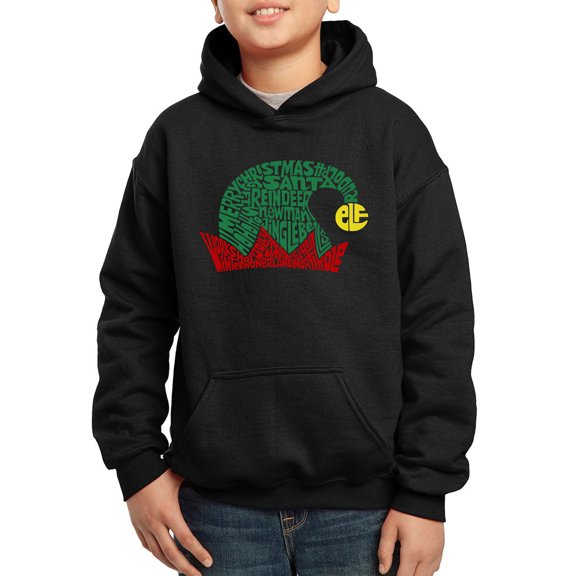 Christmas Elf Hat - Boy's Word Art Hooded Sweatshirt