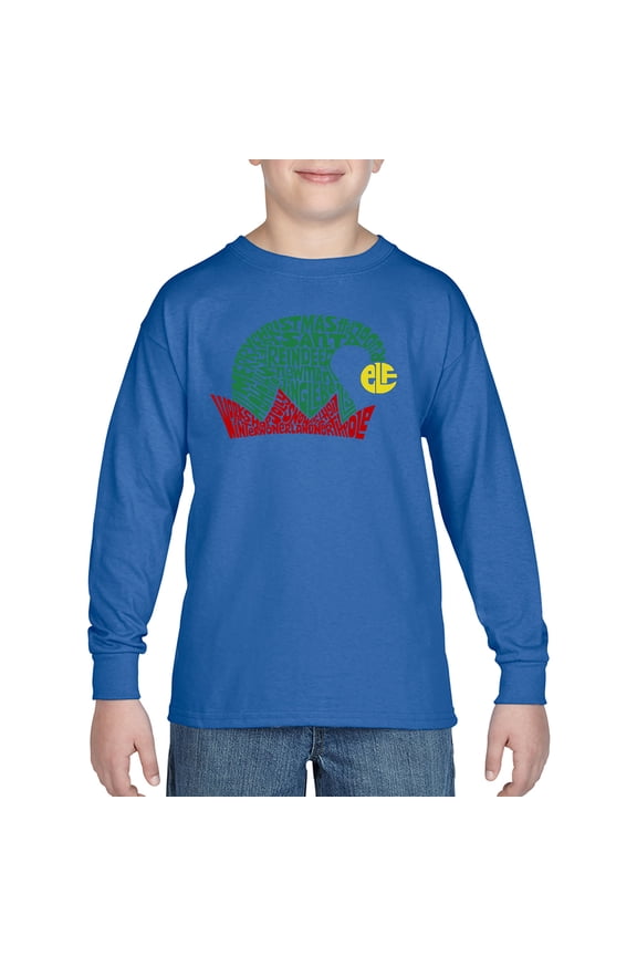 Christmas Elf Hat - Boy's Word Art Long Sleeve T-Shirt