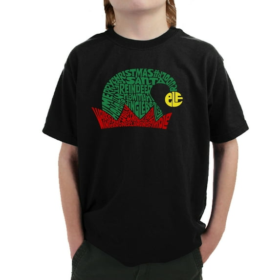 Christmas Elf Hat - Boy's Word Art T-Shirt