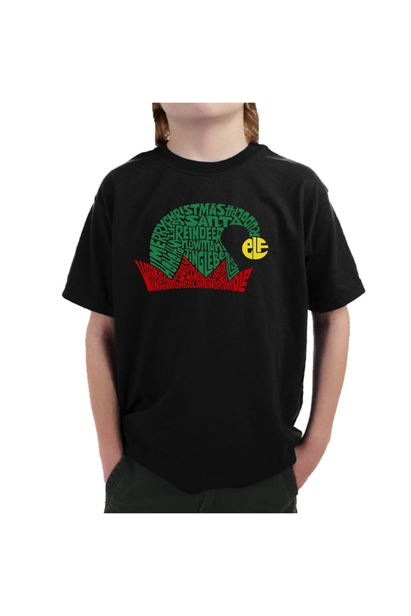 Christmas Elf Hat - Boy's Word Art T-Shirt