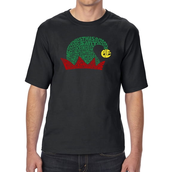 Christmas Elf Hat - Men's Tall and Long Word Art T-Shirt