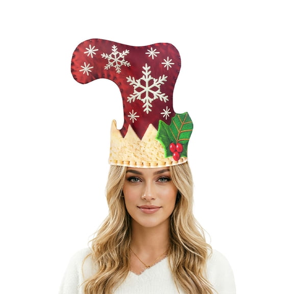 Christmas Elf Hat for Women Snowflake Print Xmas Headwear One Size for Holiday Party Cosplay Prop