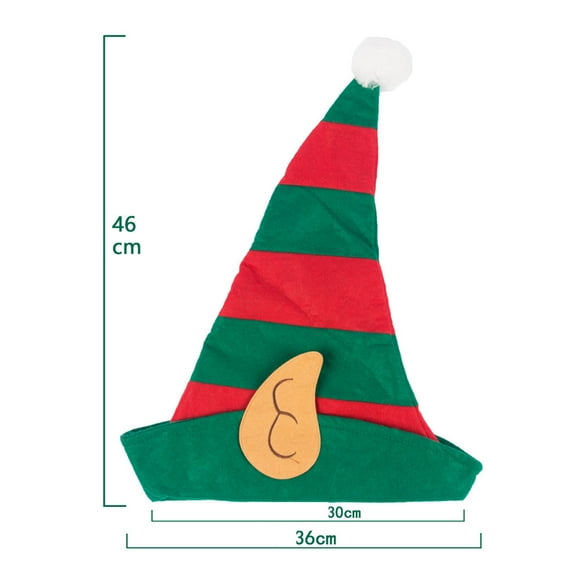 Christmas Elf Hat with Cloth Ears in Bright Red and Green Stripes for Christmas Party Decor