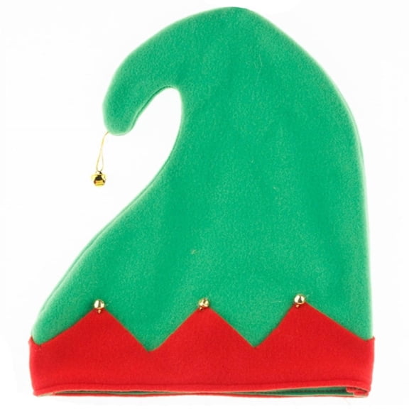 Christmas Elf Hat with Jingle Bells Red and Green with Red Zig Brim for Christmas Parties Dress Up Cosplay