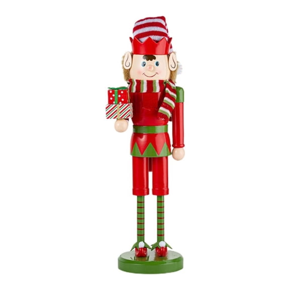 Christmas Elf Holiday Nutcracker Wooden Soldier King with Candy Gift Box Doll Figure Toy Decorations for Shelves Tables