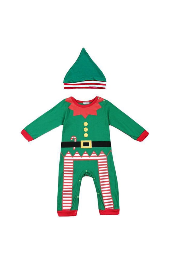 Christmas Elf Infants Costume Xmas Clothes Playsuit with Hat Warm Christmas Costumes for Kids Matching Sibling Outfits for Toddlers 0-3 Months