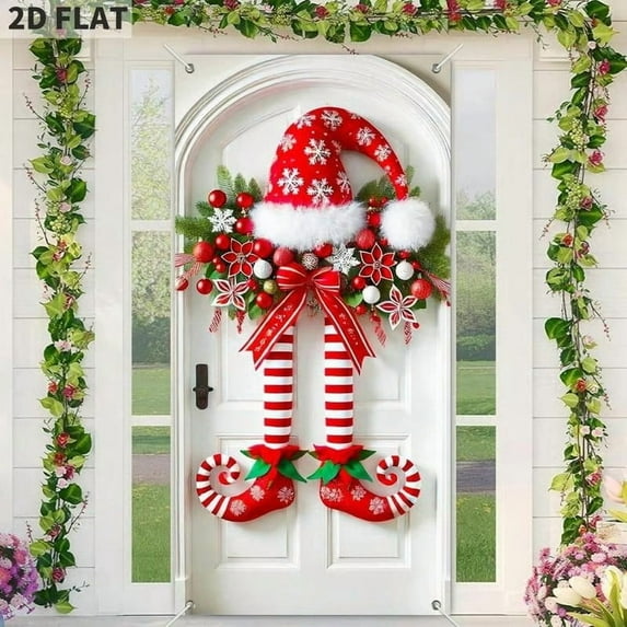 Christmas Elf Leg Door Decorative Background Cloth - Festive Door Banner, Cute Elf Leg Design for Holiday Party, Home Entrance & Christmas Decoration Accents, 79*35.4in, B