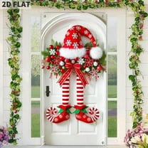 Christmas Elf Leg Door Decorative Background Cloth - Festive Door Banner, Cute Elf Leg Design for Holiday Party, Home Entrance & Christmas Decoration Accents, 79*35.4in, B