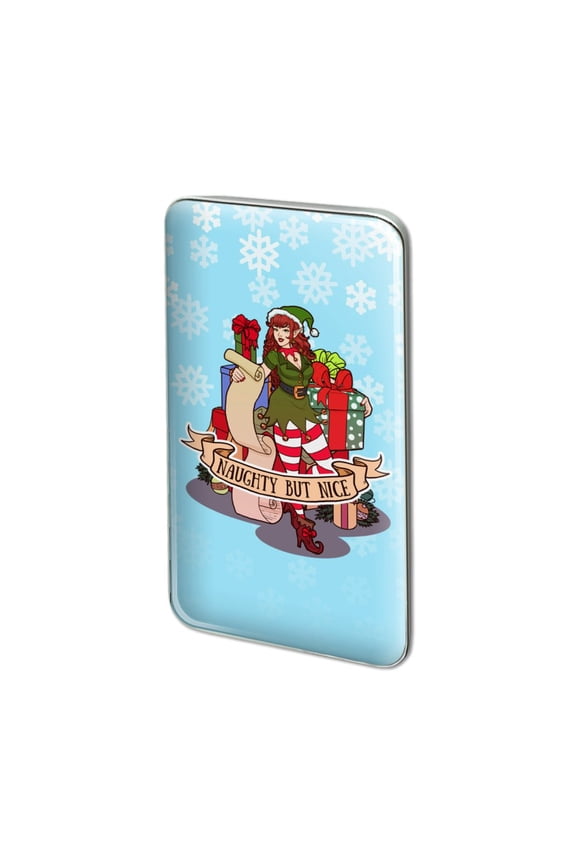 Christmas Elf Pin Up Naughty But Nice Metal Rectangle Lapel Hat Pin Tie Tack Pinback