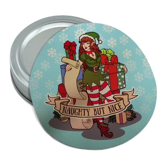 Christmas Elf Pin Up Naughty But Nice Round Rubber Non-Slip Jar Gripper Lid Opener