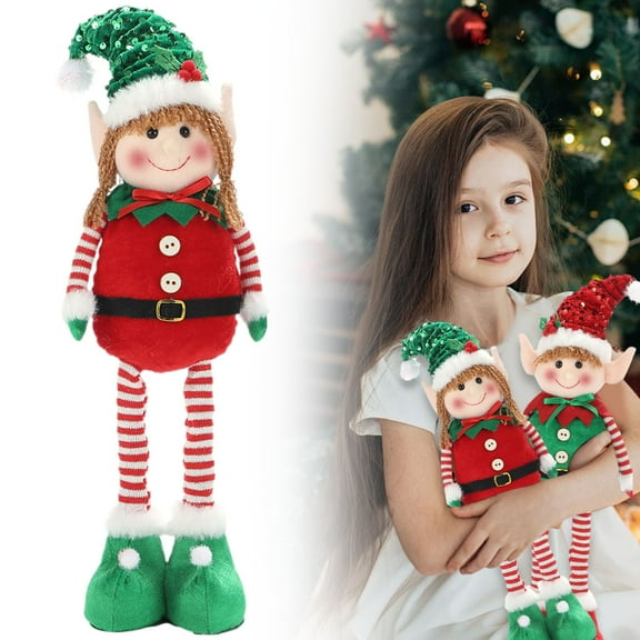 Christmas Elf Plush Dolls Holiday Decorations - Festive Boy & Girl Sitting & Leg Hanging Ornaments