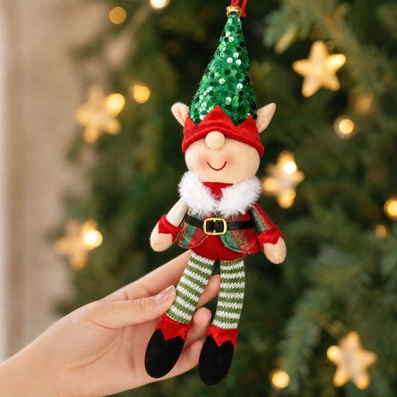 Christmas Elf Plush Ornament, Sequined Elf Doll Hanging Decoration, Soft Stuffed Elf Pendant For Xmas Tree Decor, 13.4 X 3.5 Inches Holiday Home Decor
