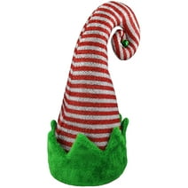 Christmas Elf Red Green Striped Shiny Hat Bell Santa Helper Costume Accessory