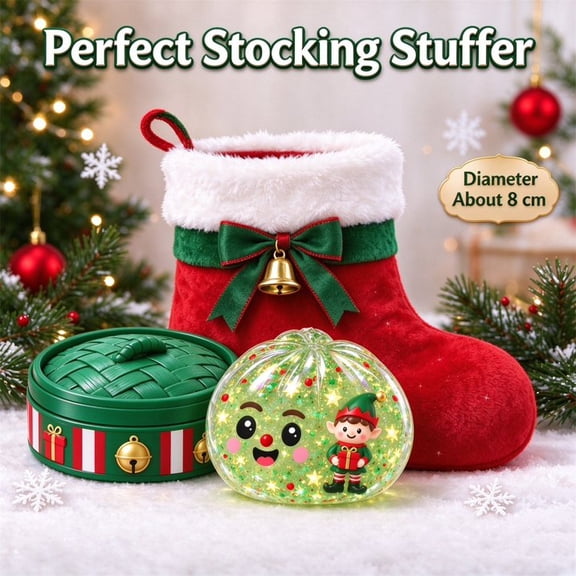 Christmas Elf Squishy Toy with Storage Case, Glitter Sensory Stress Ball, Dumplings Squeeze Balls Stress Relief Sensory for Festival & Birthday Gifts, Stocking Stuffers Party Favors