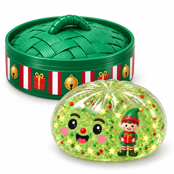 Christmas Elf Squishy Toy with Storage Case, Glitter Sensory Stress Ball, Dumplings Squeeze Balls Stress Relief Sensory for Festival & Birthday Gifts, Stocking Stuffers Party Favors