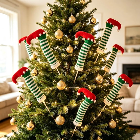 Christmas Elf Stuffed Legs,Christmas Elf Legs Tree Ornaments Artificial Ornament Picks tuck Tree Topper Decorations for Xmas Holiday