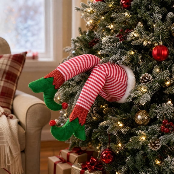 Christmas Elf Stuffed Legs Stuck Tree Topper Decorations -Xmas Holiday Indoor Outdoor Decor Party Ornaments and Decorations,13.78*4.72*3.94 in,B