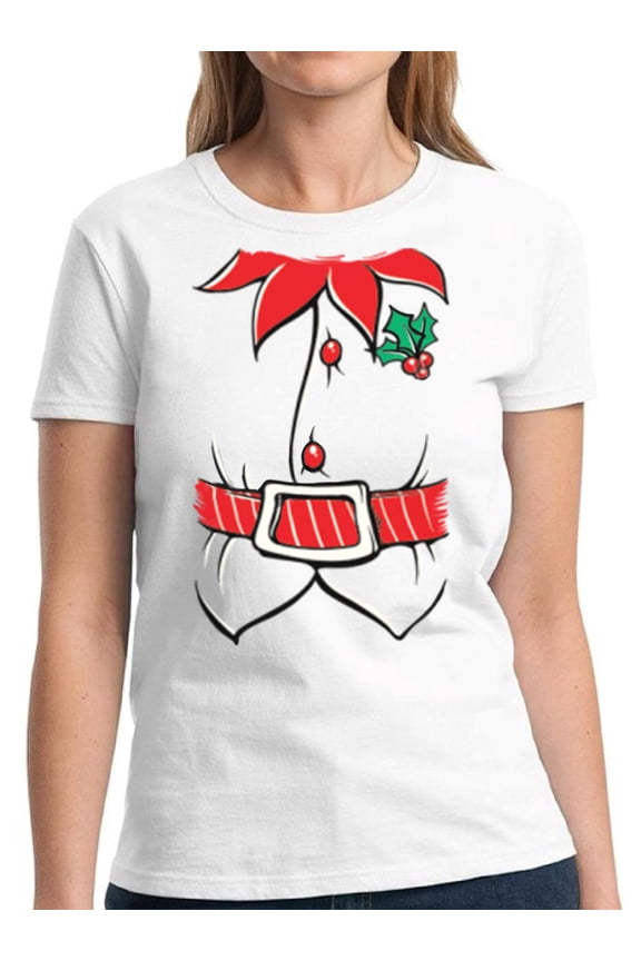 Christmas Elf Suit Christmas Women Costume - S M L XL 2XL 3XL Xmas Graphic Tee - Christmas Gift Holiday Cotton T-Shirt for Ladies