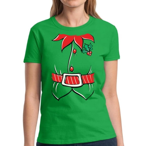 Christmas Elf Suit Christmas Women Costume - S M L XL 2XL 3XL Xmas Graphic Tee - Christmas Gift Holiday Cotton T-Shirt for Ladies