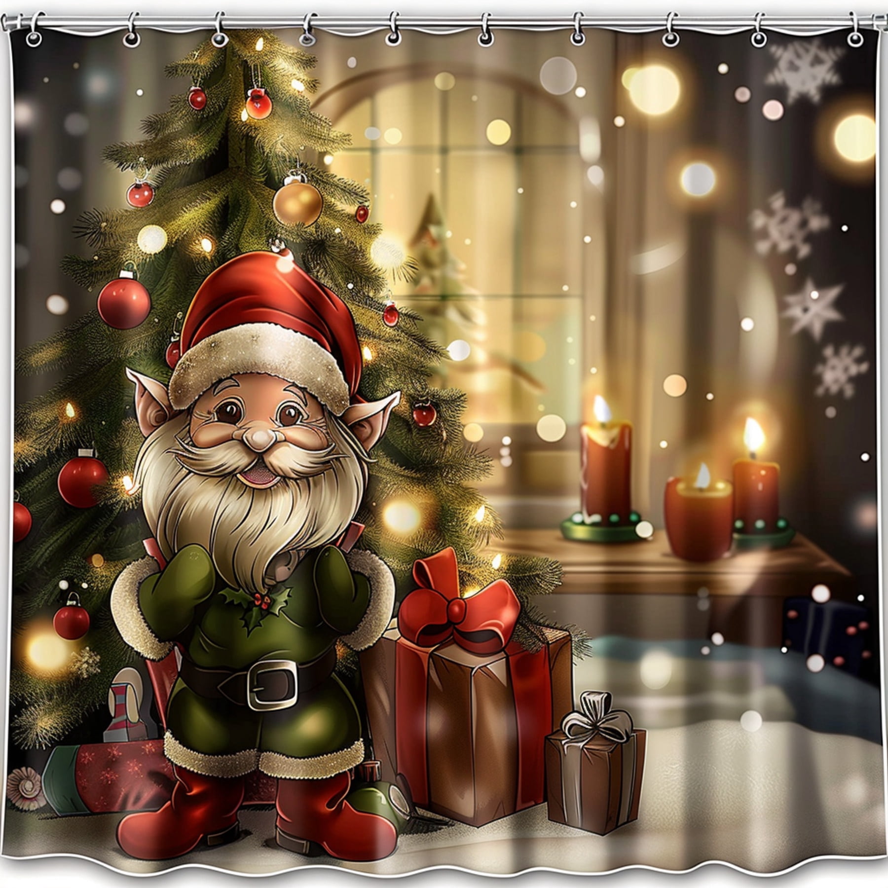 Christmas Elf and Gnomes Shower Curtain Cartoon Style with Cute ...