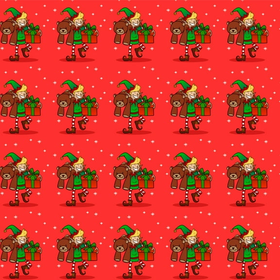 Christmas Elf with Presents and Gifts Premium Roll Gift Wrap Wrapping Paper