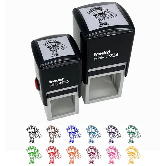 Christmas Elf with a Gift for You Self-Inking Rubber Stamp Ink Stamper - Black Ink - Small 1 Inch