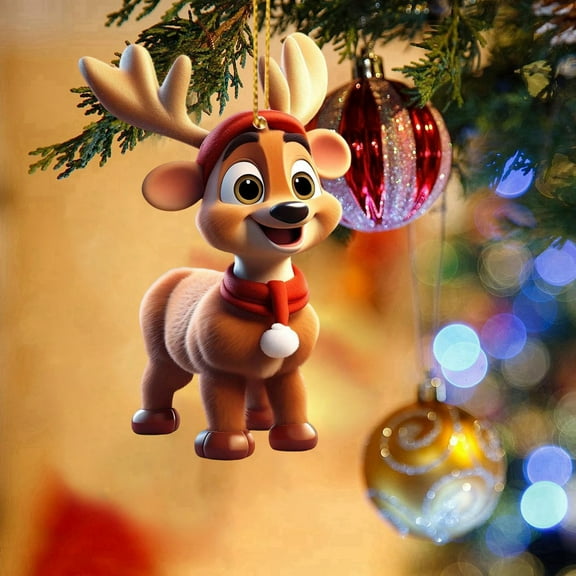 Christmas Elk Acrylic Ornament Hanging Pendant Christmas Tree Decoration Elk Deer Ornament Backpack Pendant Charm Wall Decor